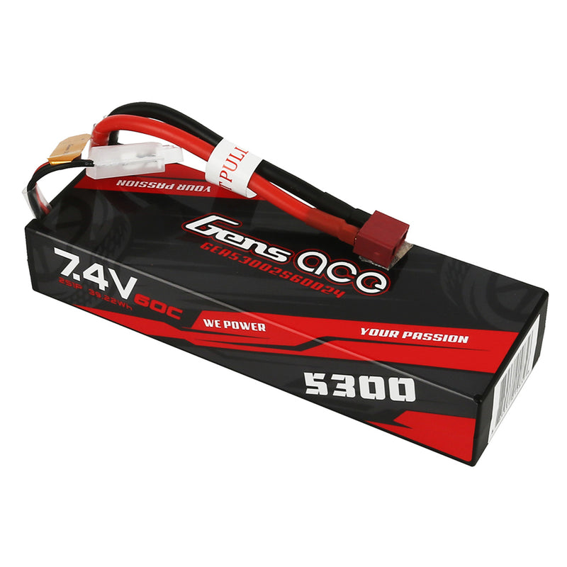 Load image into Gallery viewer, Gens Ace 5300mAh 7.4V 60C 2S1P HardCase Lipo Battery Pack 24# With Deans Plug
