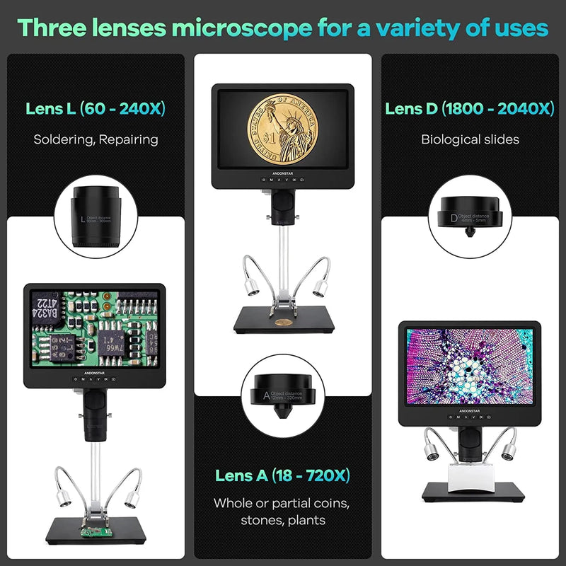Load image into Gallery viewer, AD246S-M/AD249S-M 3 lenses 10/7 inch LCD HDMI Digital Microscope