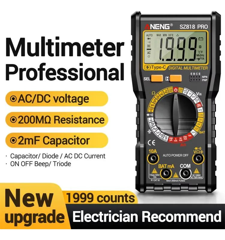 Load image into Gallery viewer, Aneng SZ818 PRO Multimeter with Type C Rechargeable Lithium Battery