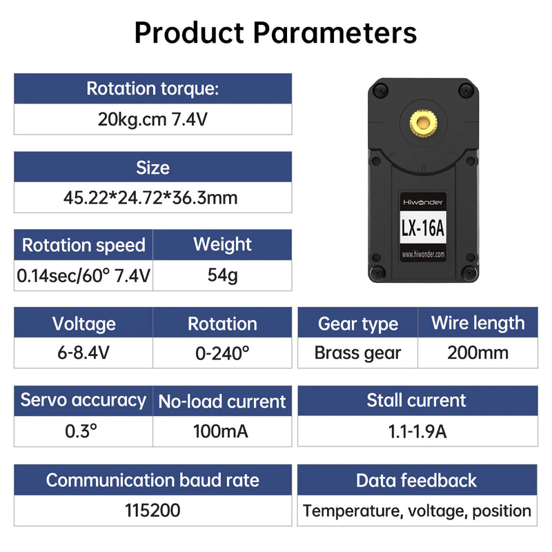 Load image into Gallery viewer, Hiwonder LX-16A Full Metal Gear Serial Bus Servo with Real-Time Feedback Function for RC Robot
