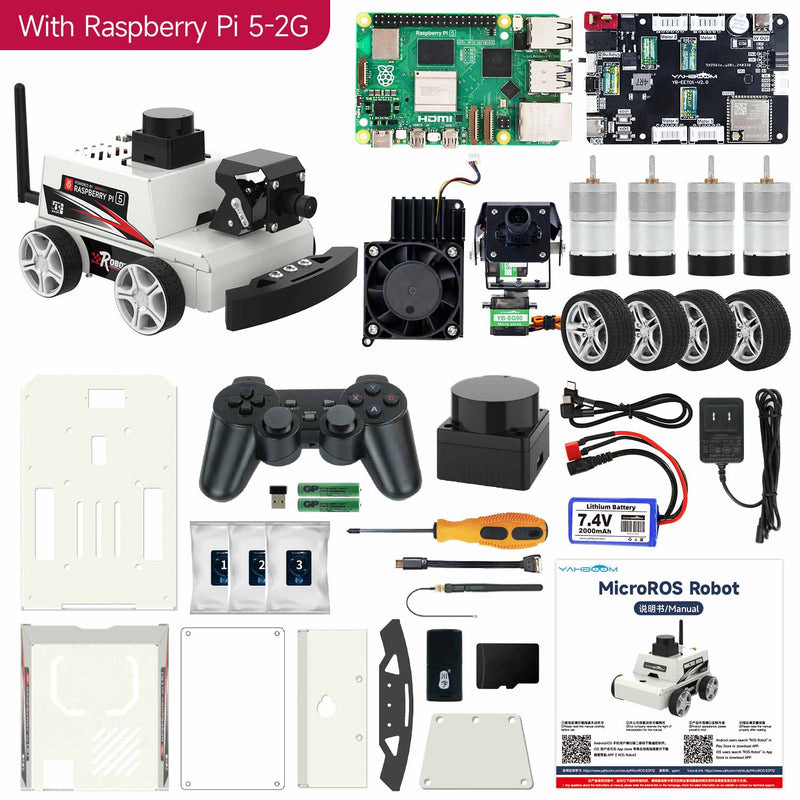 Load image into Gallery viewer, MicroROS-Pi5 ROS2 Robot Car for Raspberry Pi 5 (ROS2-HUMBLE + Python3)