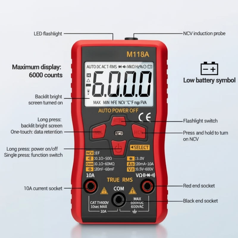Load image into Gallery viewer, ANENG M118A Multimeter 6000 Counts Multimeter Multi-Function