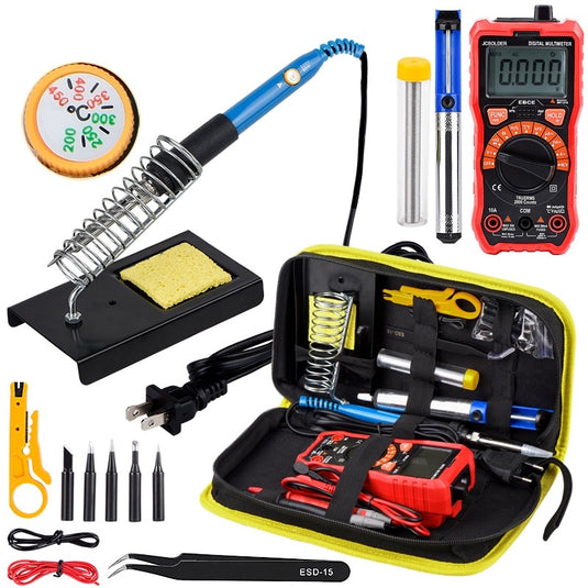 Adjustable Temperature Soldering Iron Kit with Multimeter