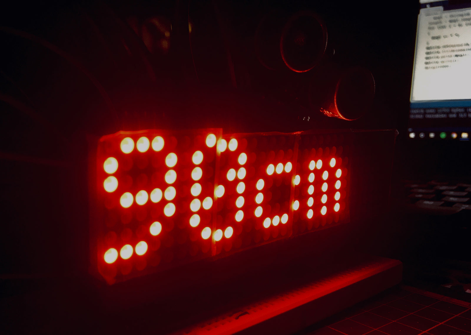 Ultrasonic sensor interfacing with output display on 8x32 LED Matrix