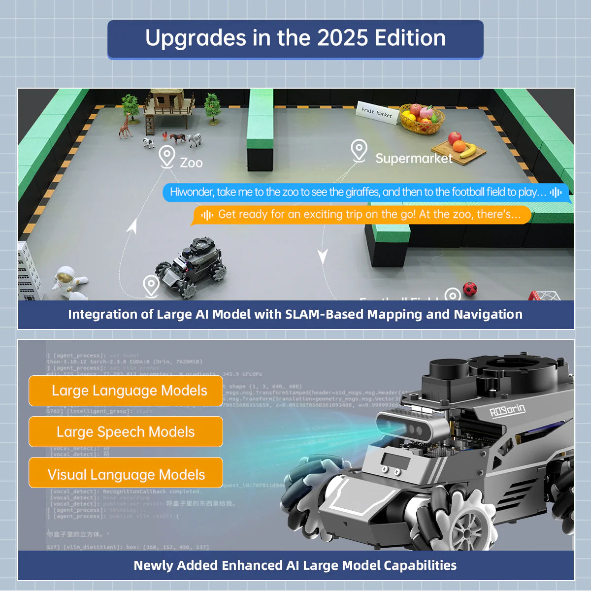 Hiwonder ROSOrin ROS2 Smart Car, Multimodal Large AI Model ChatGPT / Gemini / Grok / Llama, SLAM Navigation Programming, Mecanum Wheels Robot