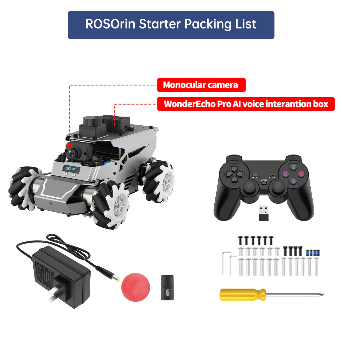 Hiwonder ROSOrin ROS2 Smart Car, Multimodal Large AI Model ChatGPT / Gemini / Grok / Llama, SLAM Navigation Programming, Mecanum Wheels Robot