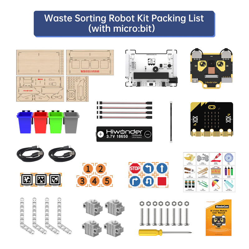 Load image into Gallery viewer, Waste Sorting Robot Kit: Hiwonder AI Vision Waste Classification Kit with Audio Broadcast Powered by micro:bit
