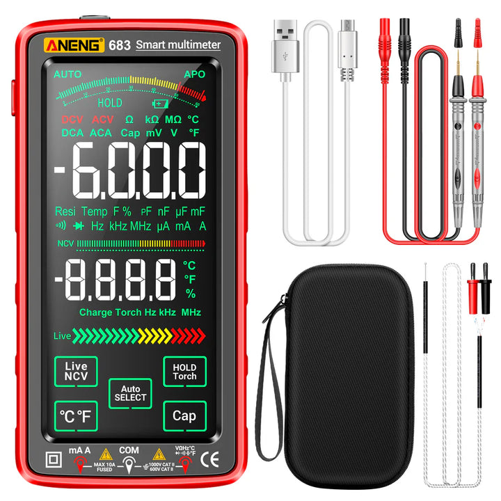 ANENG 683 Rechargeable Digital Multimeter with Large Touch Screen and Anti-Burn Technology
