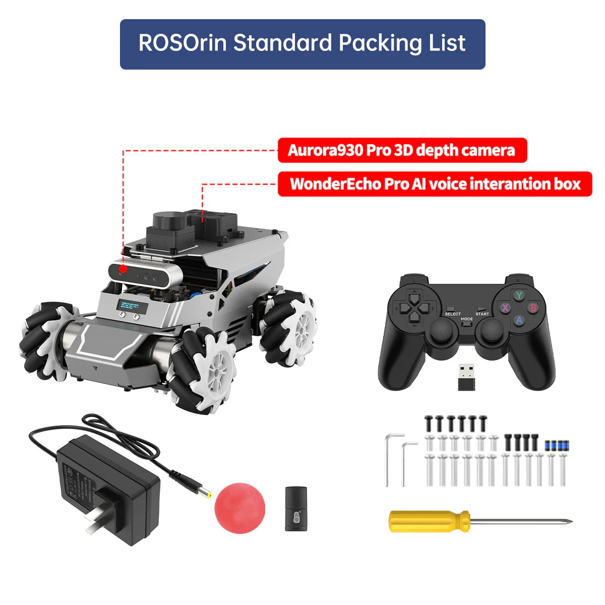 Hiwonder ROSOrin ROS2 Smart Car, Multimodal Large AI Model ChatGPT / Gemini / Grok / Llama, SLAM Navigation Programming, Mecanum Wheels Robot