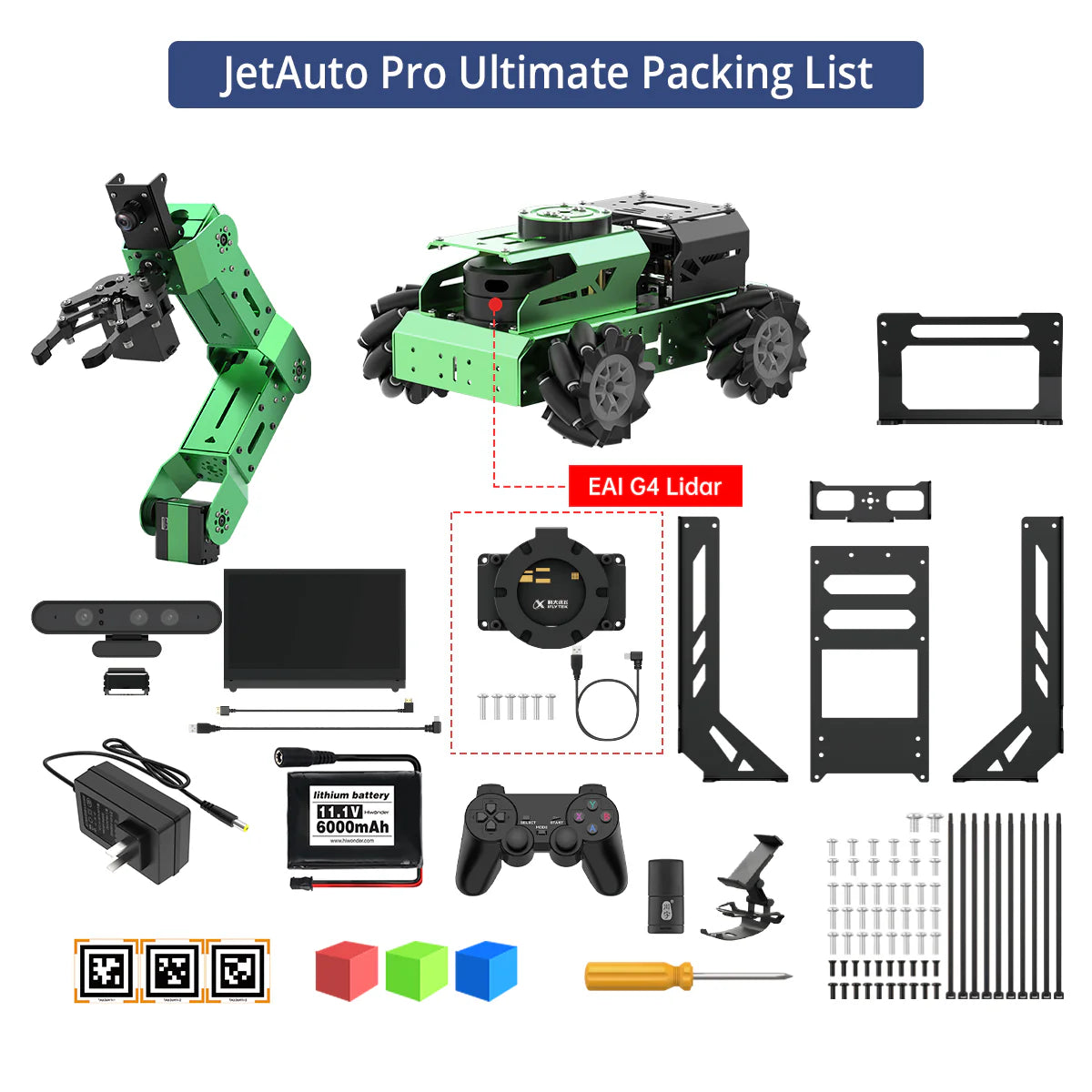 Hiwonder JetAuto Pro AI Robot Car with 6DOF Vision Robotic Arm, Support ROS1 ROS2