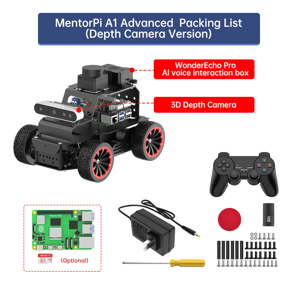 Hiwonder Raspberry Pi 5 Robot Car MentorPi A1 Ackermann Chassis ROS2