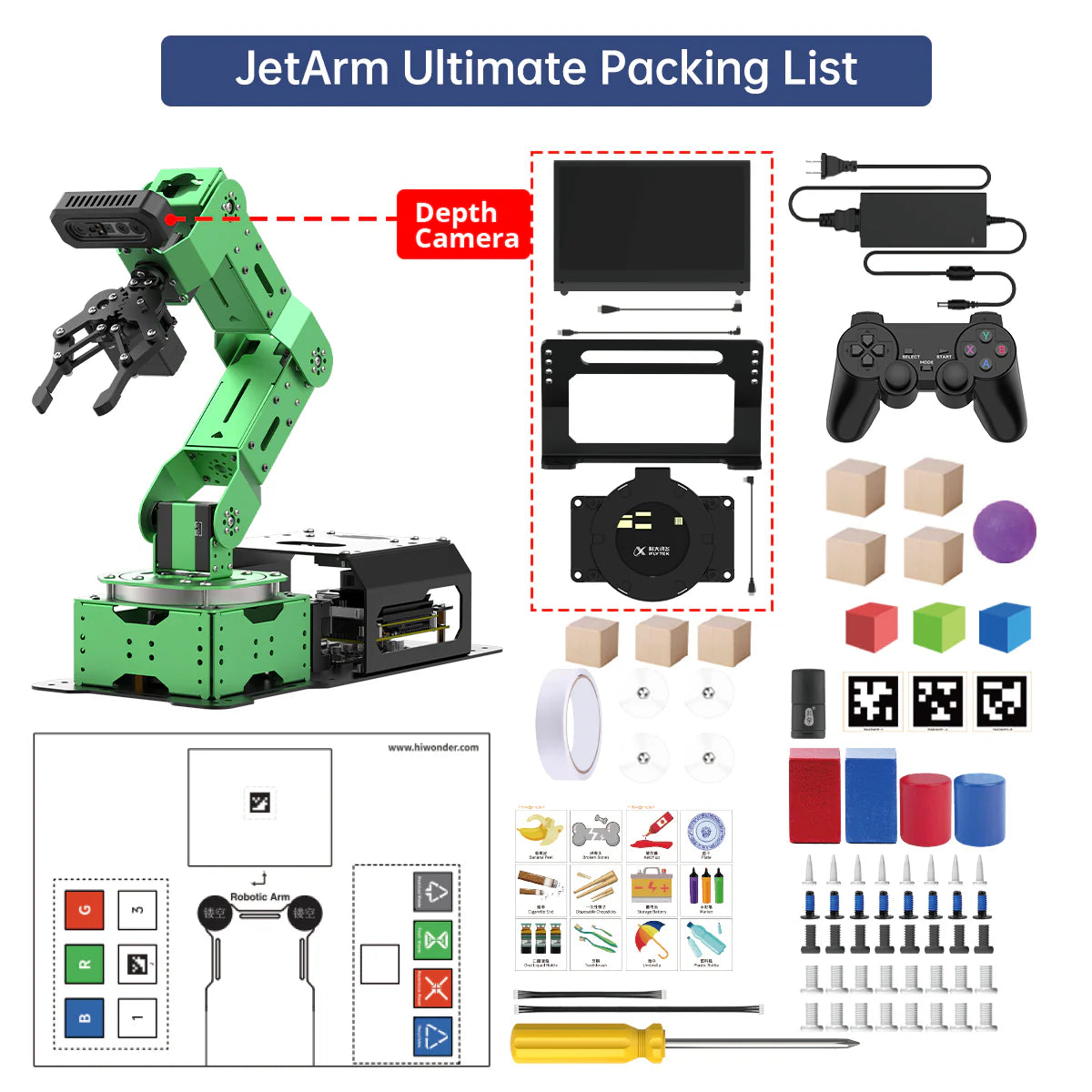 Hiwonder JetArm Pro ROS1 ROS2 3D Vision Robot, with Multimodal AI Mode