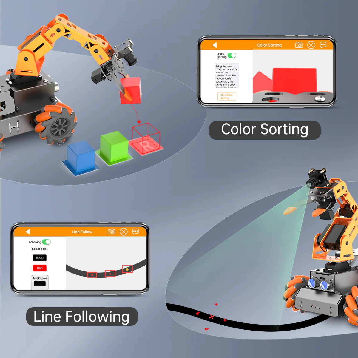 MasterPi AI Vision Chassis with Mecanum Wheels and Robot Arm