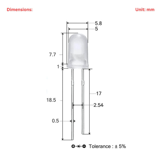 Transparent Diffused 5mm LED (Pack of 10)