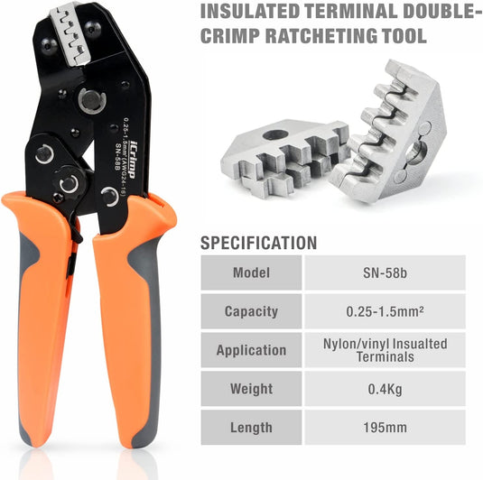 SN-58B Crimping Tool 0.25-1.5mm², AWG 24 - 16 Non-Insulated Crimper For Dupont Jumper Wires