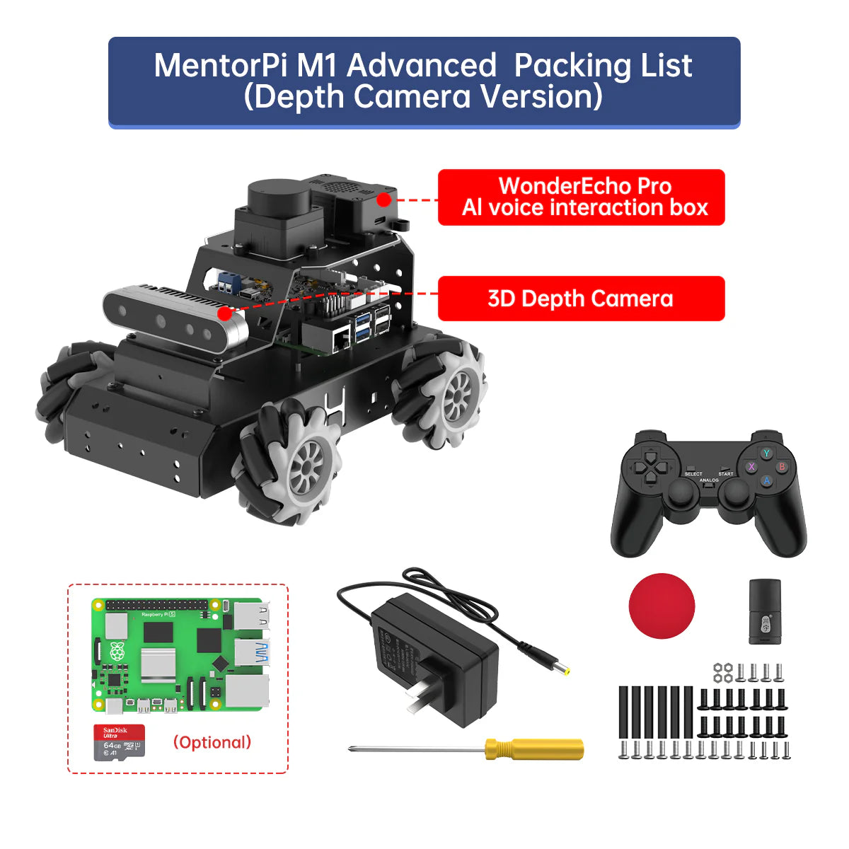 Hiwonder MentorPi M1 Raspberry Pi Robot Car – Mecanum wheel ROS2 Robot, with LLM ChatGPT, SLAM and AI Vision and Voice Interaction