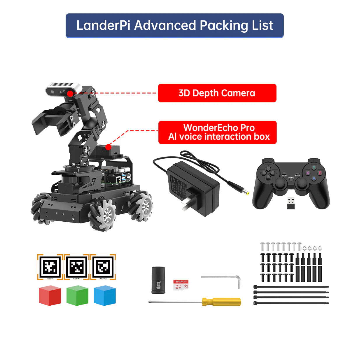 Hiwonder LanderPi: Raspberry Pi Robot Car with AI Vision Robotic Arm
