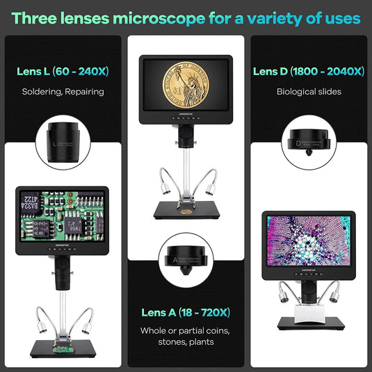 Andonstar AD249S-M 10.1 Inch HDMI Digital Microscope (3 Lense System)