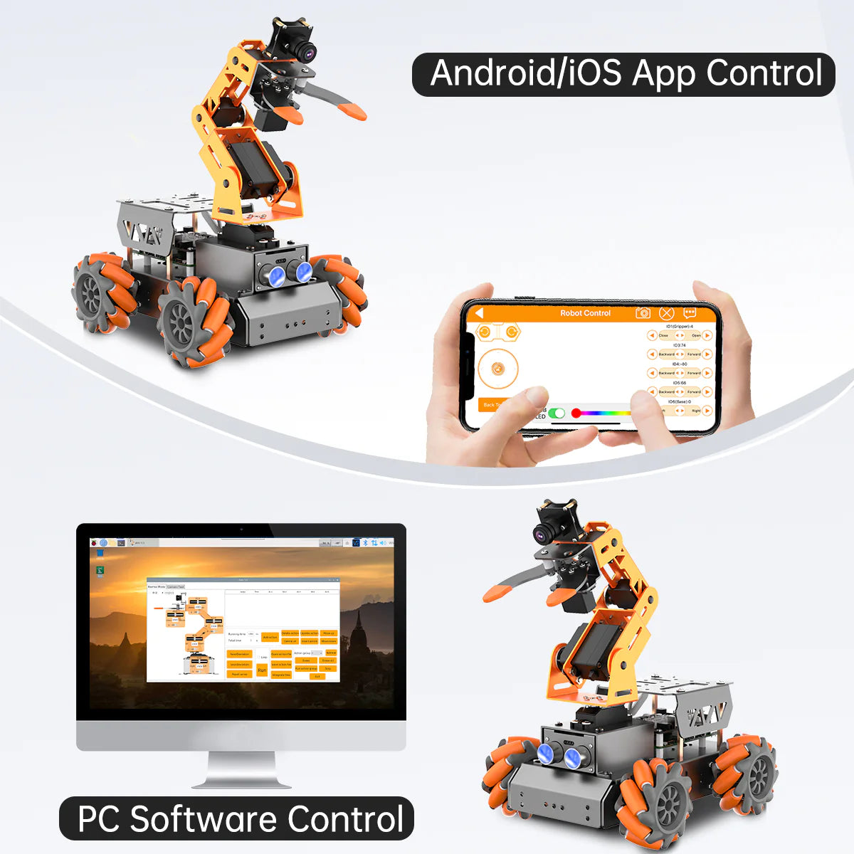 MasterPi AI Vision Chassis with Mecanum Wheels and Robot Arm