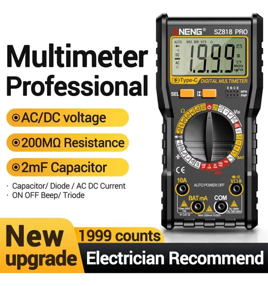 Aneng SZ818 PRO Multimeter with Type C Rechargeable Lithium Battery