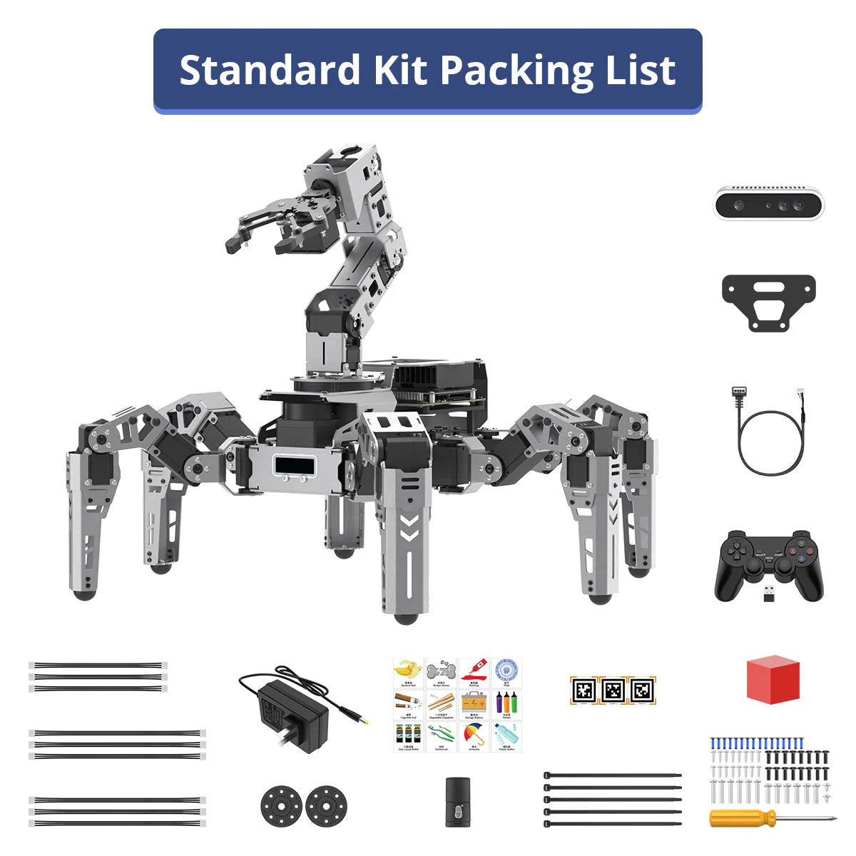 ROSpider ROS2 Hexapod Robot with Jetson/Raspberry Pi, Multimodal Large AI Models, ChatGPT, 3D Vision, SLAM Mapping & Navigation