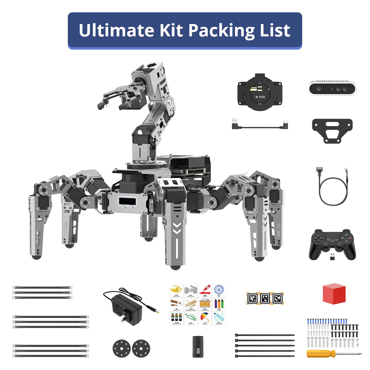 ROSpider ROS2 Hexapod Robot with Jetson/Raspberry Pi, Multimodal Large AI Models, ChatGPT, 3D Vision, SLAM Mapping & Navigation