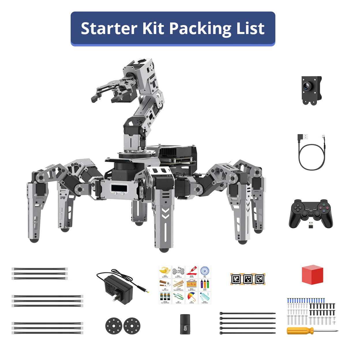 ROSpider ROS2 Hexapod Robot with Jetson/Raspberry Pi, Multimodal Large AI Models, ChatGPT, 3D Vision, SLAM Mapping & Navigation