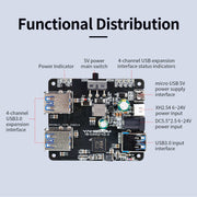 USB3.0 HUB Expansion Board (1 to 4) for Raspberry Pi 5/4B/Jetson/RDK series
