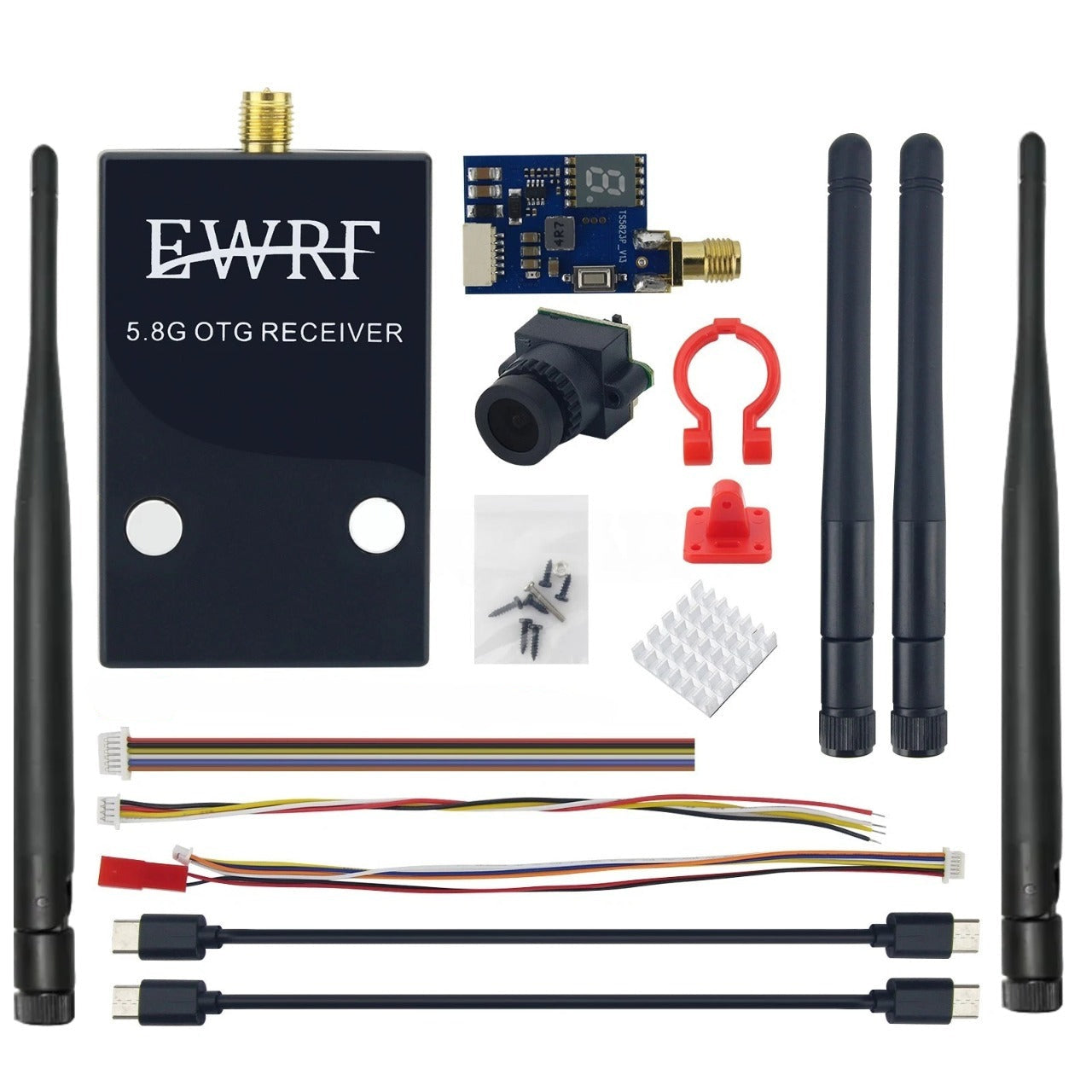 FPV Video Transmitter Receiver Kit – 5.8GHz 48CH OTG Receiver with 1000TVL Camera