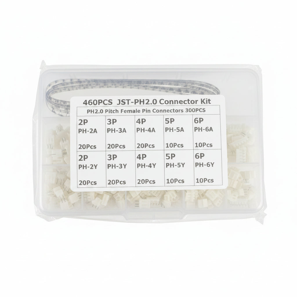 460PCS JST-PH 2.0 Connector Kit – 2 to 6 Pin Male/Female Plug Housing with Crimp Terminal Assortment Box