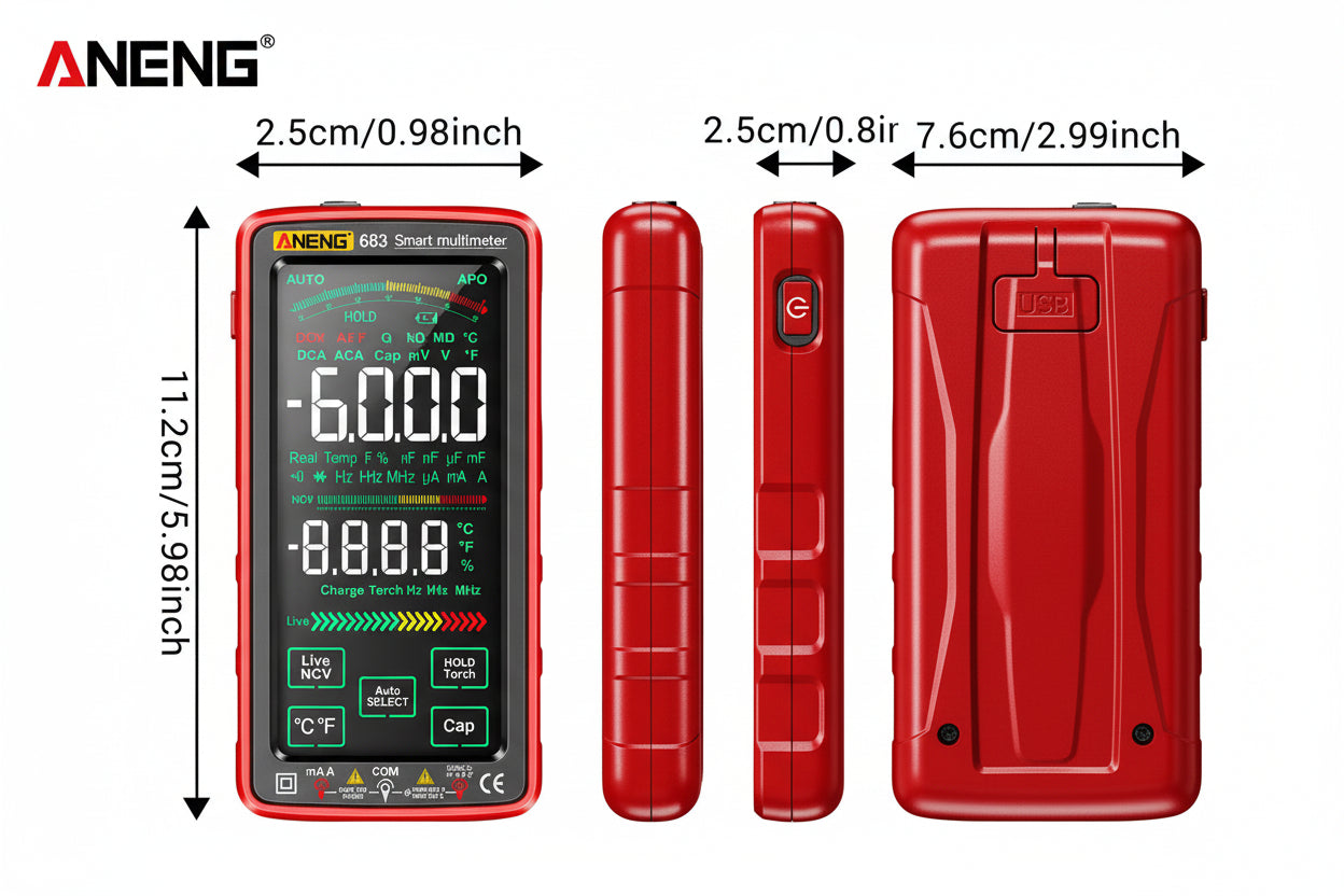 ANENG 683 Rechargeable Digital Multimeter with Large Touch Screen and Anti-Burn Technology