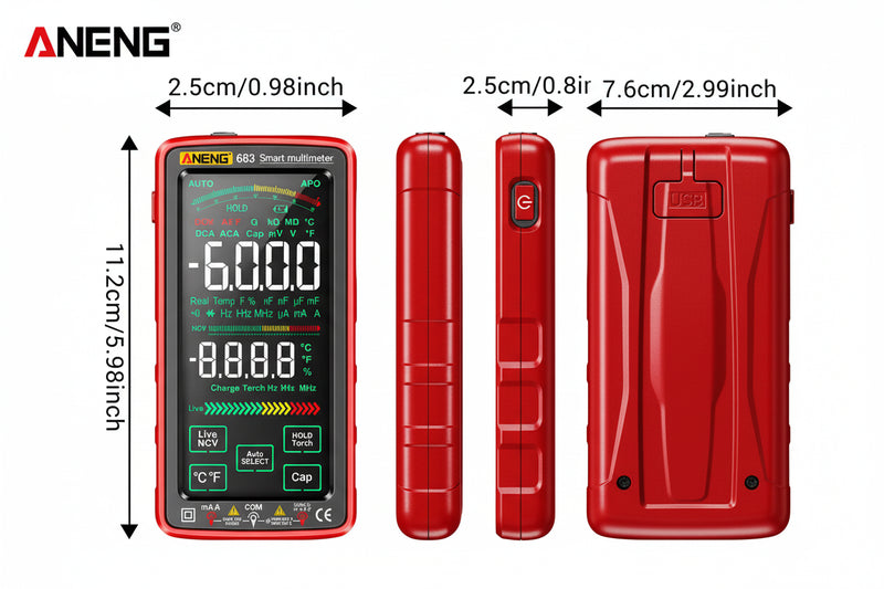 Load image into Gallery viewer, ANENG 683 Rechargeable Digital Multimeter with Large Touch Screen and Anti-Burn Technology
