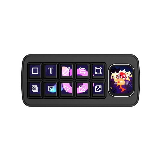 MK10 Multi-Functional AI Voice Control Panel, Onboard 10 × 0.85inch Mechanical LCD Macro Keys And A 2.01inch Secondary Screen