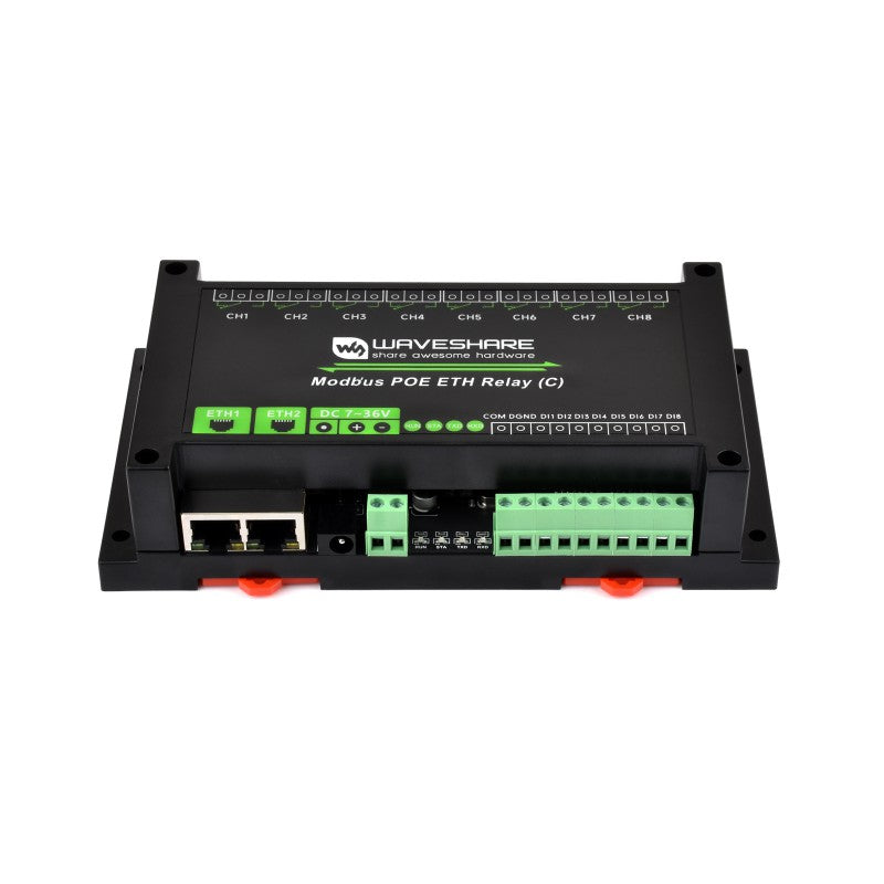Dual Ethernet Ports 8-ch Relay Module (C), Modbus RTU Protocol, PoE Power Supply