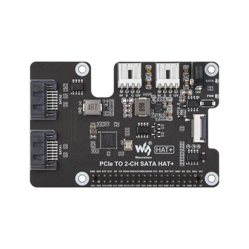 PCIe TO 2-CH SATA HAT+ For Raspberry Pi 5