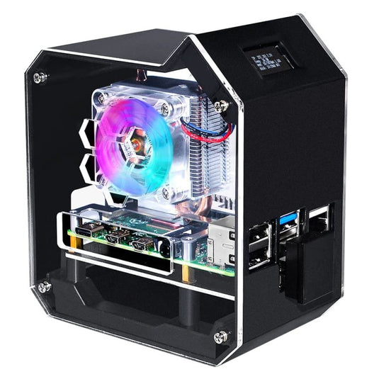Mini Tower NAS Kit for Raspberry Pi 4B, support up to 2TB M.2 SATA SSD