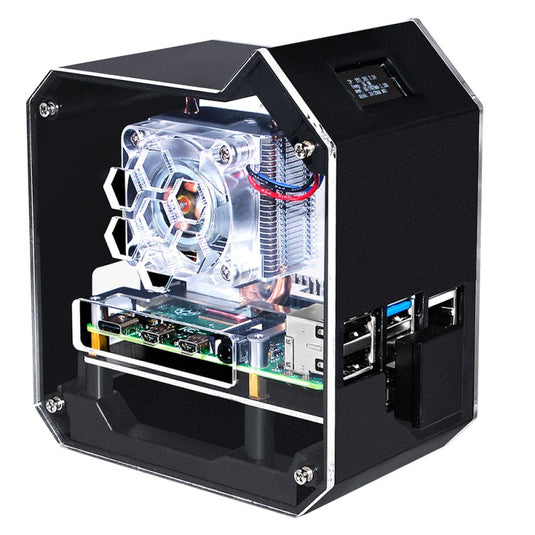 Mini Tower NAS Kit for Raspberry Pi 4B, support up to 2TB M.2 SATA SSD
