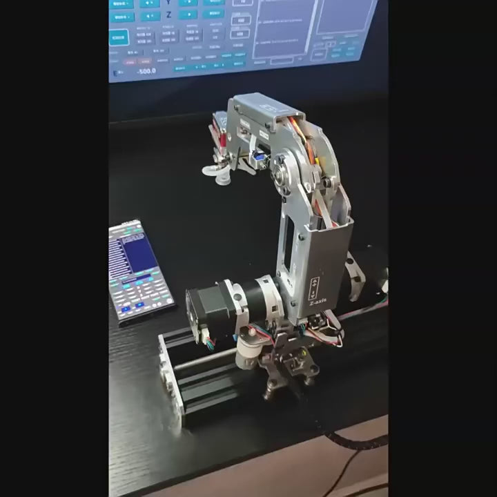 Load and play video in Gallery viewer, Industrial Multi Axis Robotic Arm with Micro-Stepping and Suction Cup/Stepper Motor Claw
