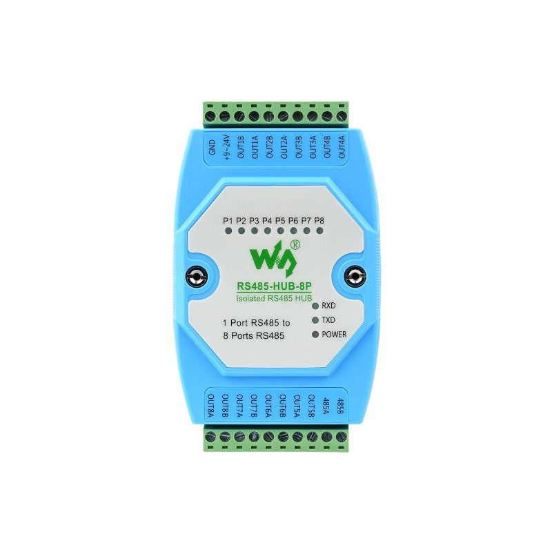Industrial-grade Isolated 8-ch RS485 Hub, Rail-mount Support, Wide Baud rate Range