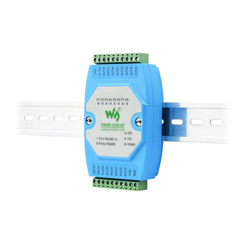 Industrial-grade Isolated 8-ch RS485 Hub, Rail-mount Support, Wide Baud rate Range