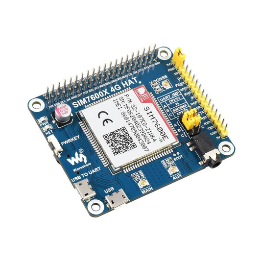 SIM7600E-H 4G HAT for Raspberry Pi, LTE Cat-4 4G / 3G / 2G, GNSS