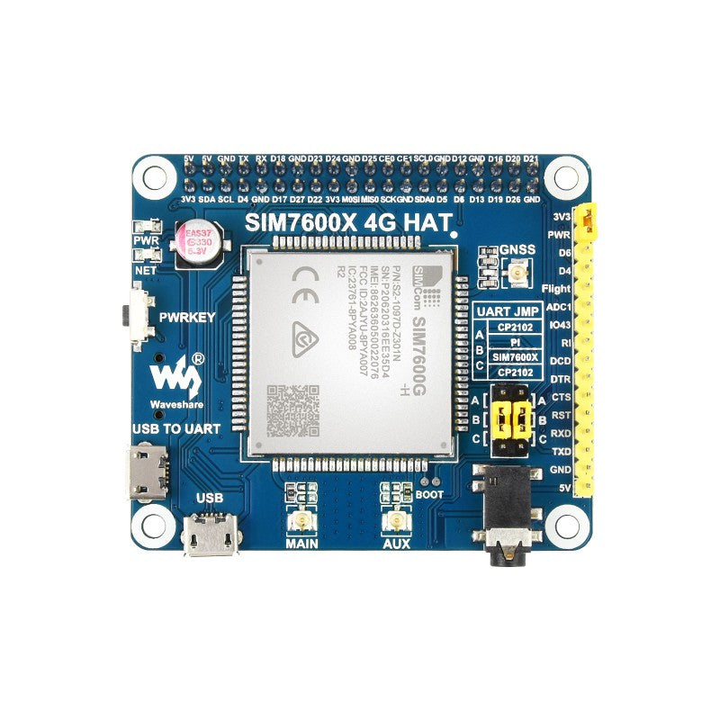 Load image into Gallery viewer, SIM7600G-H 4G HAT For Raspberry Pi, LTE Cat-4 4G / 3G / 2G Support, GNSS Positioning, Global Band
