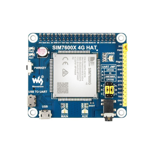 SIM7600G-H 4G HAT For Raspberry Pi, LTE Cat-4 4G / 3G / 2G Support, GNSS Positioning, Global Band