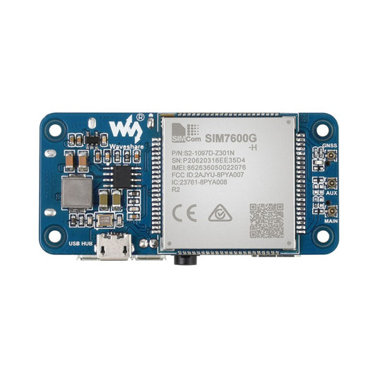 SIM7600G-H 4G HAT (B) for Raspberry Pi, LTE Cat-4 4G / 3G / 2G