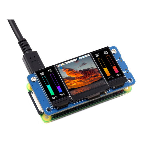 Triple LCD HAT For Raspberry Pi, Onboard 1.3inch IPS LCD Main Screen and Dual 0.96inch IPS LCD Secondary Screens