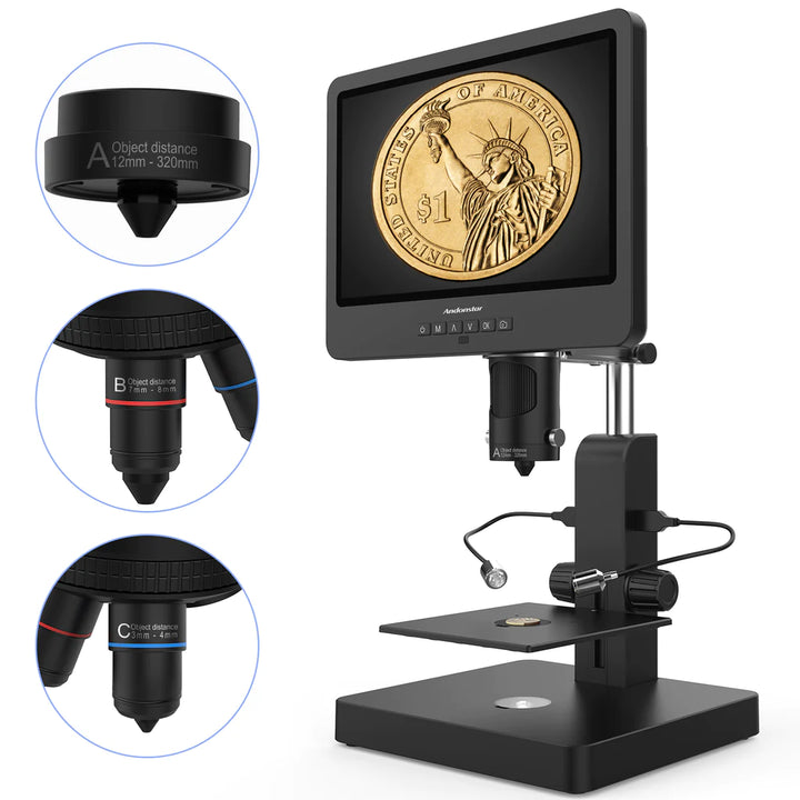 Andonstar 3 Lenses HDMI 10.1 Inch LCD Coin Digital Microscope AD249S-P