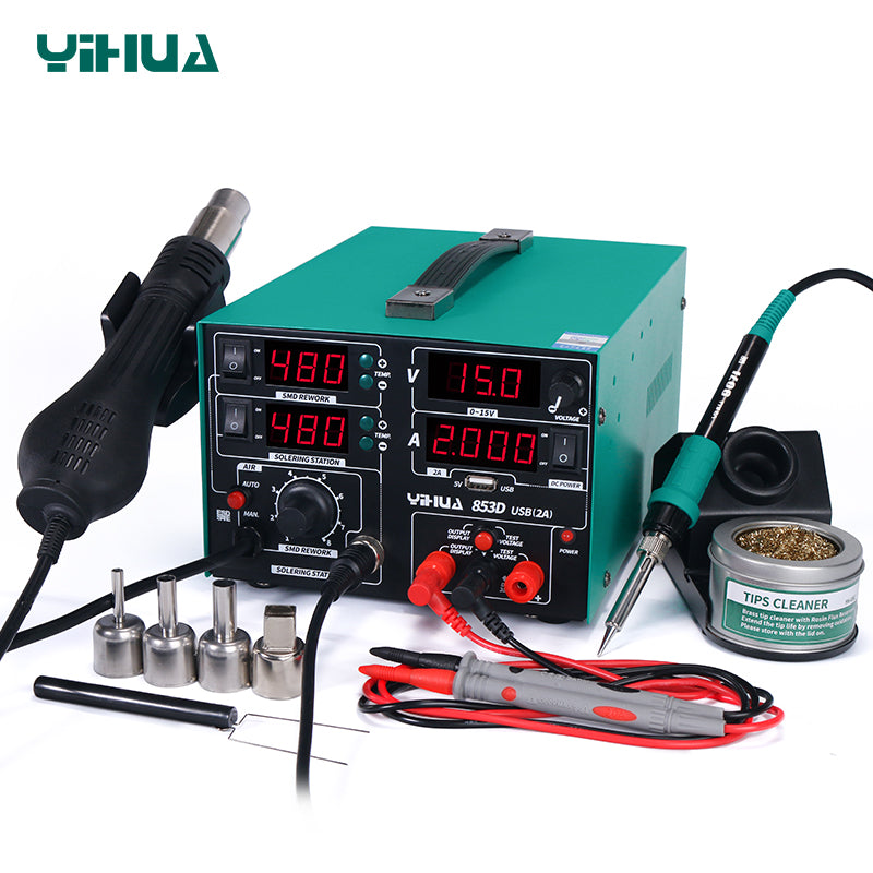YIHUA 853D 3-in-1 Rework Soldering Station with 30V 2A DC Power Supply
