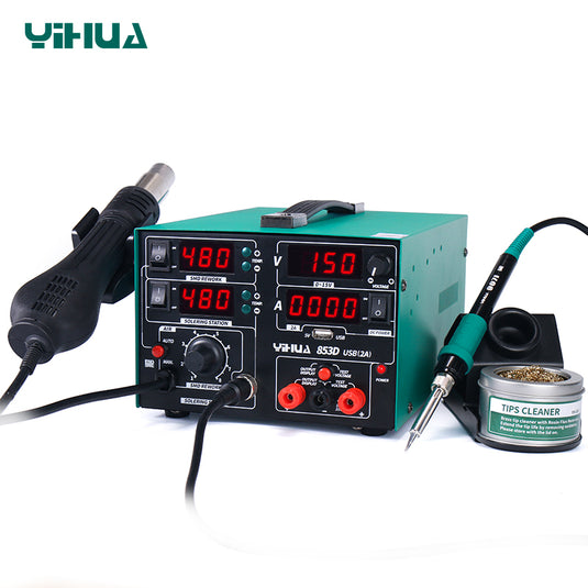 YIHUA 853D 3-in-1 Rework Soldering Station with 30V 2A DC Power Supply –