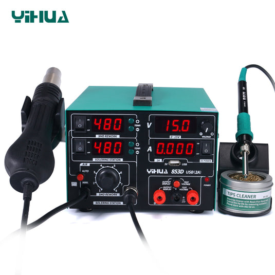 YIHUA 853D 3-in-1 Rework Soldering Station with 30V 2A DC Power Supply