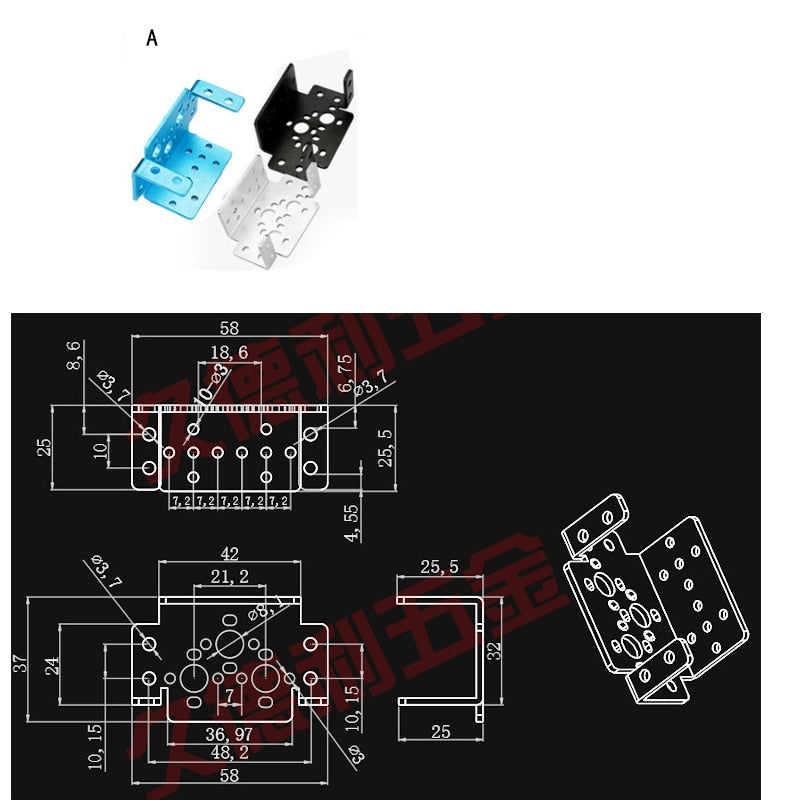 MG995 / MG996R / DS3115 Standard Servo Brackets & Bearings (1 piece per pack - All black finish)
